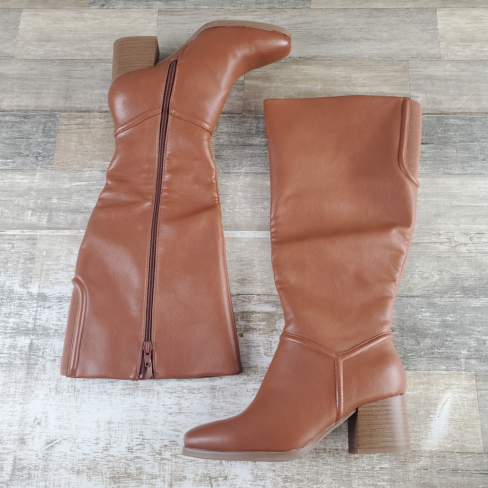 Baretraps Thalia Womens Knee High Boots Sz 6.5 W Walnut Side Zipper Block Heel